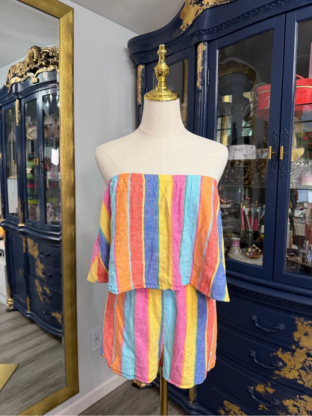 Show Me Your Mumu Thelma Romper Rainbow Linen Stripe Size XS